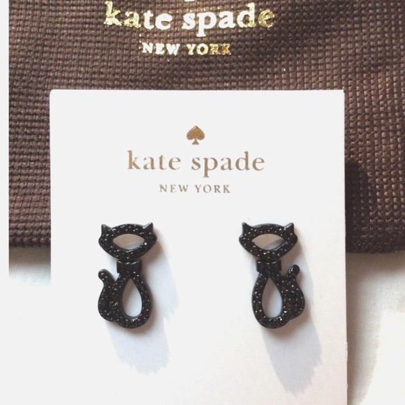 NEW Kate Spade Jazz Things Up Black Pave Crystals Jazz Cat Stud Earrings - Picture 2 of 8